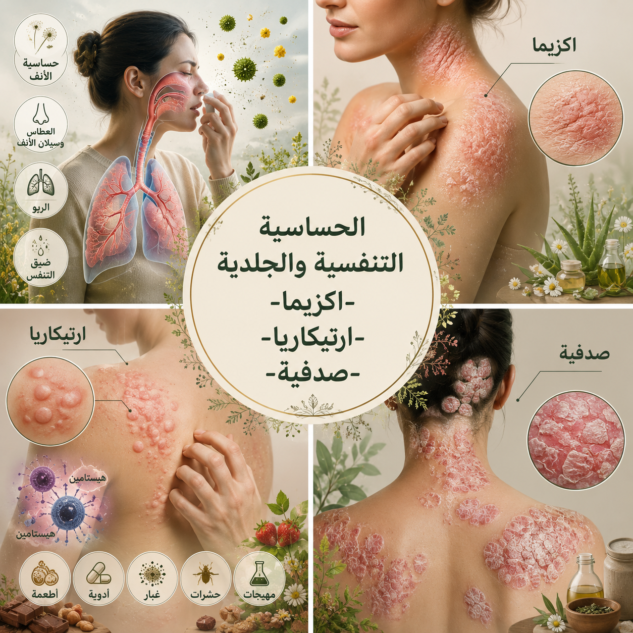الحساسية التنفسية والجلدية اكزيما-ارتيكاريا-صدفية-فقاعي-سماك)